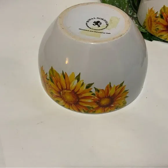 Royal Norfolk Bowls Soup Cereal Sunflower Pattern 5.5 Inch Diameter Set Of 4 A14 - Picture 5 of 8